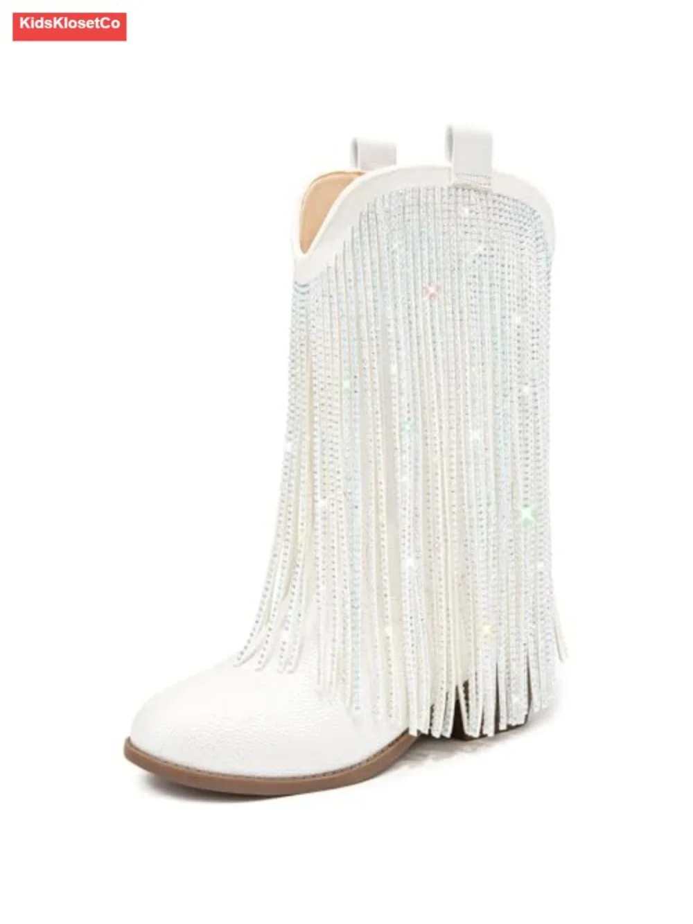 Rhinestone Fringe Cowgirl Boots Girls Mid Calf Pointed Toe Cowboy Boots Toddler